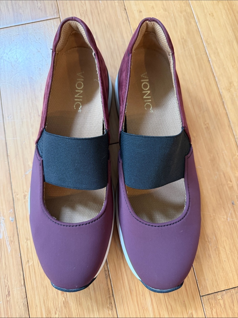 Vionic Women's Burgundy Slip-On with Black Elastic Strap